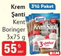 KENT BORİNGER KREM ŞANTİ 3X75 G fiyat ve kampanya bilgisi